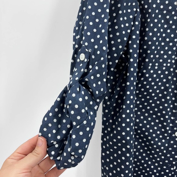 Jones New York Sport Woman Polka Dot Navy Blue White Blouse Long Sleeve 2XL - Picture 8 of 9